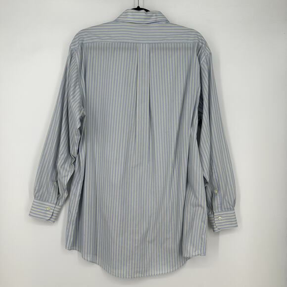 Brooks Brothers Shirt Mens Large 16.5 Blue Striped Yellow Button Down Cotton - Picture 3 of 7